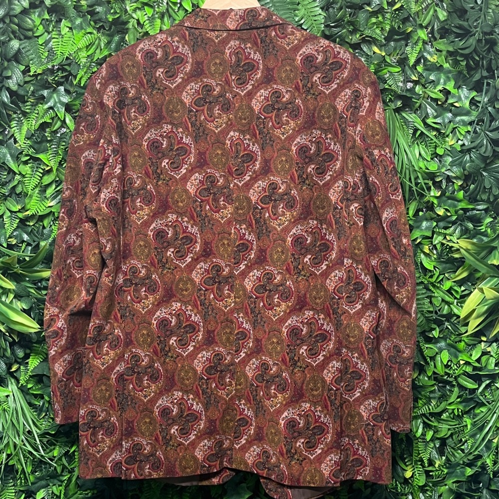 Alan Flusser Blazer Mens Large Brown Burgundy Paisley Corduroy Sport Coat - Picture 7 of 9